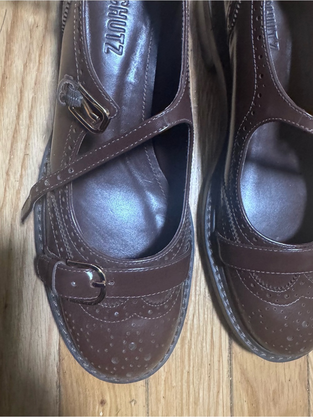 SCHUTZ Brown Leather Mary Jane Loafers with Buckle